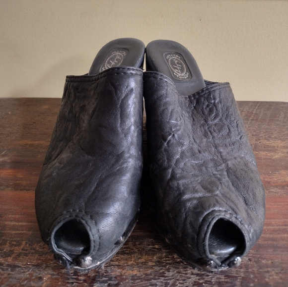 Salpy Black Leather Studded Open Toe Wedge Mules Size 9 - Picture 4 of 11